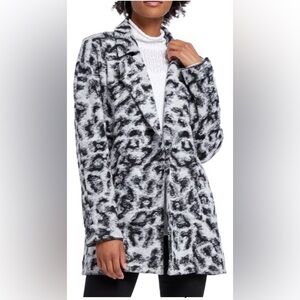 NIC + ZOE Black & White Leopard Print Sweater Coat - Size Medium